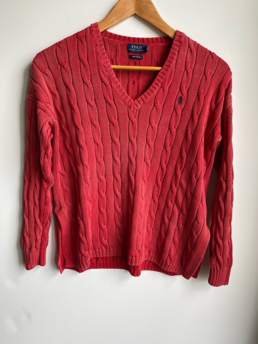 Polo Ralph Lauren 100% Cotton Lightweight Loose Cable Knit Split Hem Sweater S